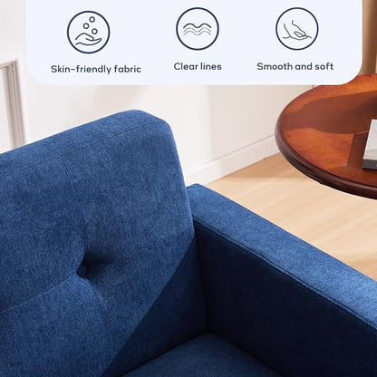HUIMO Sofa Couch, Mid Century Modern Sofa with Solid Wood Frame, Button Tufted Couch for Bedroom, Living Room, Office, Apartment (Dark Blue, 60 inch)