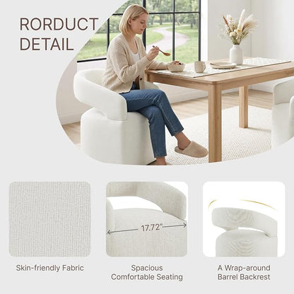 KISLOT Upholstered Dining Chairs Set of 2, Modern Arm Kitchen & Dining Room Chairs with Hidden Casters, Linen Fabric Padded Rolling Chairs, Sturdy Wood Frame, 300 lbs Capacity, Ivory White