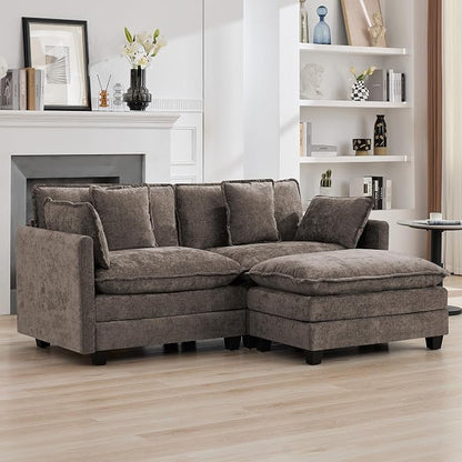 76'' Cloud Deep Seat Loveseat Sofa, Upholstered Modular 2-Seats Sectional Sofa Couch with Movable Ottoman, Modern Comfy Settee Loveseat for Living Room Set, Small Apartment, Brown