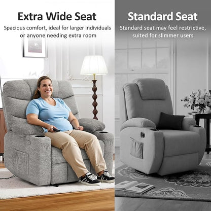 MCombo Oversized Power Lift Recliner Chair with Extended Footrest, Extra Wide for Big and Tall Elderly People, Fabric R7289 (Light Grey, Medium-Wide)
