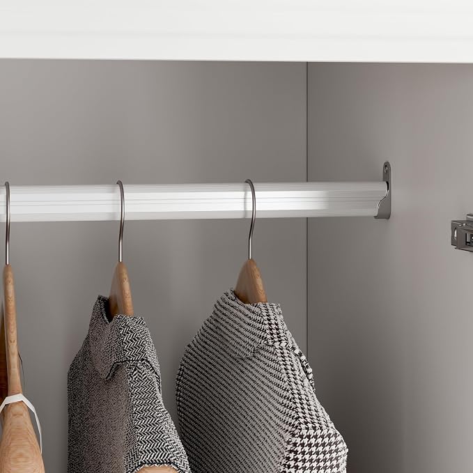 AIEGLE Corner Armoire Wardrobe Closet with Drawers, White Coat Closet with Doors, Modern Tall Wardrobe Corner Cabinet Closet with Hanging Rod for Bedroom, Freestanding, White, 35.4"D x 35.4"W x 74.2"H