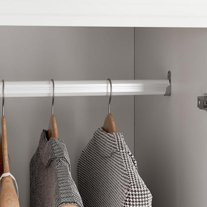 AIEGLE Corner Armoire Wardrobe Closet with Drawers, White Coat Closet with Doors, Modern Tall Wardrobe Corner Cabinet Closet with Hanging Rod for Bedroom, Freestanding, White, 35.4"D x 35.4"W x 74.2"H