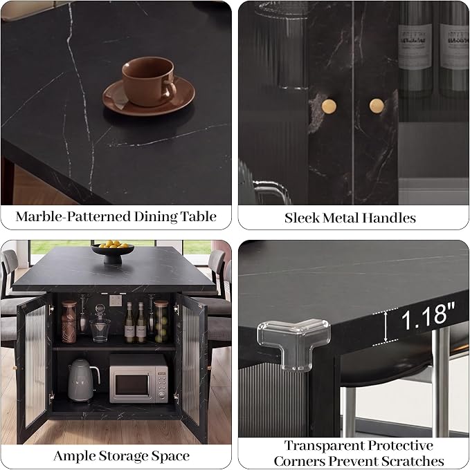 51"-78" Extendable Dining Table for 4-8, Black Faux Marble Kitchen Table | Modern Dining Room Table with Hidden Storage, Rectangle Dinner Tables for Dining Room Kitchen Living Room (Black Marble)