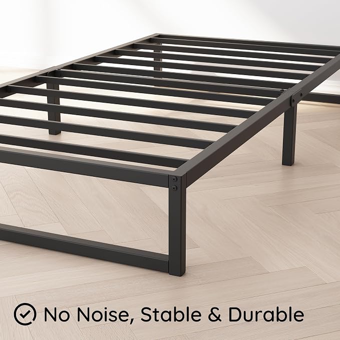 Richwanone 10 Inch Twin Bed Frames, Metal Platform Mattress Foundation with Steel Slat Support, No Box Spring Needed, Easy Assembly, Black | Twin Bed Frames, Mattress Foundation with Steel Slat Support, No Box Spring Needed, Easy Assembly