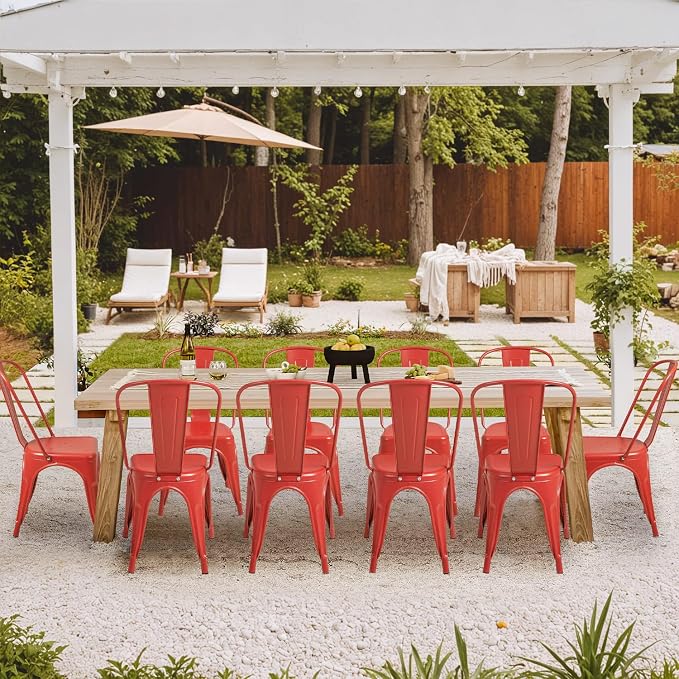 Furmax Metal Dining Chair Indoor Outdoor Use Stackable Classic Trattoria Chair Chic Dining Bistro Cafe Side Metal Chairs Set of 4 (Cerise)