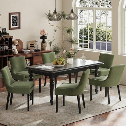 Modern Dining Room Chairs Set of 6 with Mid Back and Wood Legs, Upholstered Kitchen Chairs for Dining Room/Living Room, Light Green