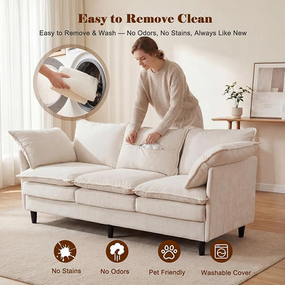 3 Seater Couch Sofa, 69" Small Couch Modern Cozy Comfy Cloud Chenille Sofa 23" Deep 1 Box & 2 Pillows & Washable Cover Couches for Living Room Bedroom Apartment Office 69-Beige-1