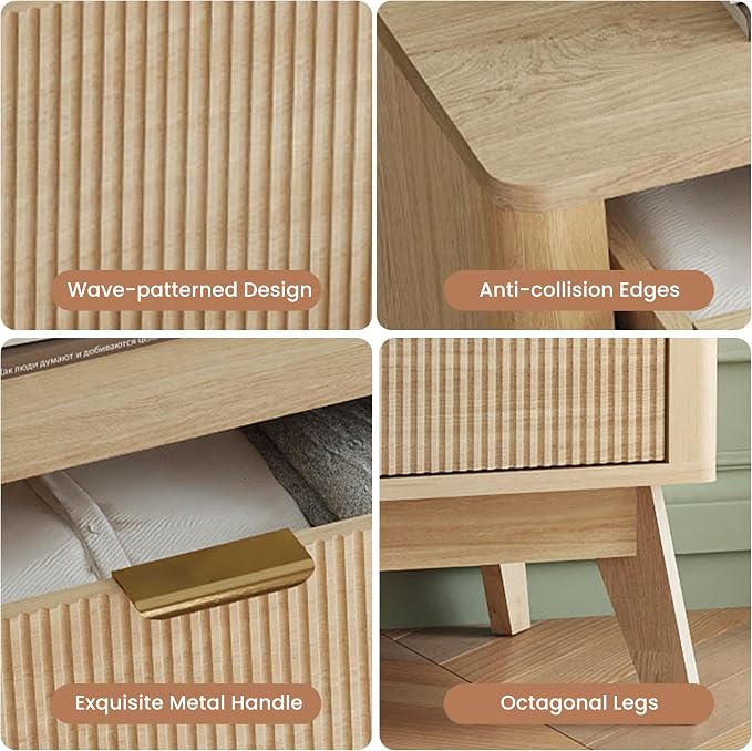 SUNWAVE 9 Drawer Dresser for Bedroom, 59.1" Large Fluted Dresser with Round Corner, Modern Dressers Wood Chest of Drawer for Living Room (Oak)