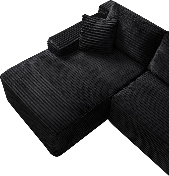 95" L-Shaped Cloud Sectional Couch, Left Facing Modular Compressed Boneless Sectional Sofa with Chaise Lounge, Plush Corduroy Boneless Corner Sofa for Living Room