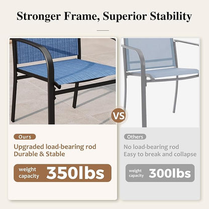 HERA'S HOUSE 9 Pieces Patio Dining Sets, Outdoor Table and Chairs Set of 8, 8 x Blue Textilene Dining Chair, 57.5" Square Metal Dining Table with 1.57" Umbrella Hole for Lawn Garden Backyard Deck