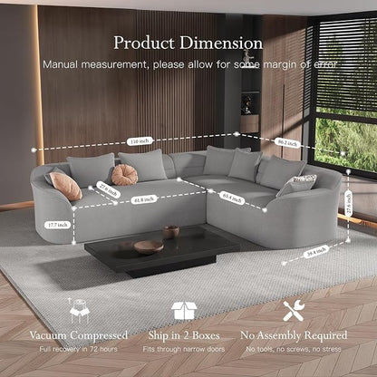 Vesgantti Luxury Modern Curved Sectional Sofa, Oversized Chenille Cloud Couch for Living Room, Comfy L-Shaped Boneless Sofa with Extra Deep Seat, Tool-Free Assembly, Charcoal Gray