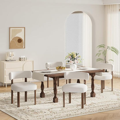 Wooden Dining Chairs Set of 4, Upholstered Kitchen Chairs with Solid Wood Legs, Mid Century Dining Room Chair with Ergonomic Curved Backrest for Kitchen Dining Vanity, Beige