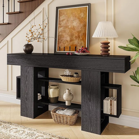 Einhomn 63 Inches Entryway Table, Wooden Console Table with Storage, Narrow Sofa Table Behind Couch, Modern Long Entry Hallway Tables for Entrance, Foyer, Living Room, Black