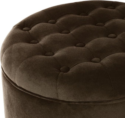 HomePop 19" Velvet Button Tufted Round Storage Ottoman - Brown Velvet