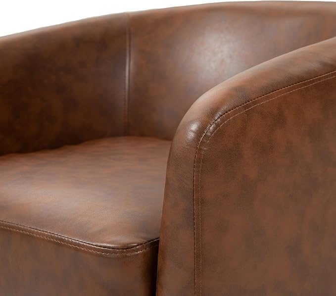 Faux Leather Swivel Barrel Accent Chairs Set of 2, Comfy Club Chair Upholstered Round Armchair for Lving Room, Coffee