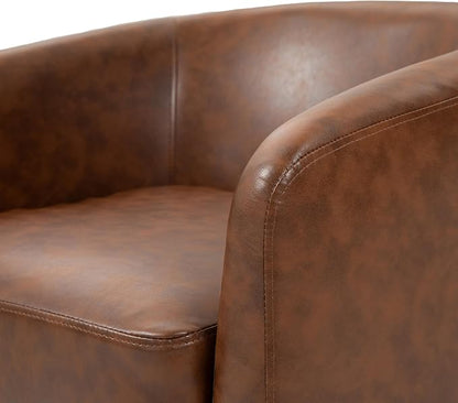 Faux Leather Swivel Barrel Accent Chairs Set of 2, Comfy Club Chair Upholstered Round Armchair for Lving Room, Coffee