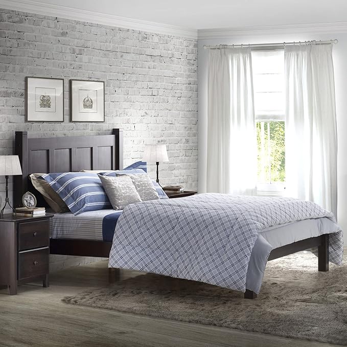 Grain Wood Furniture Shaker Solid Wood Panel Platform Bed, Twin Size, Expresso