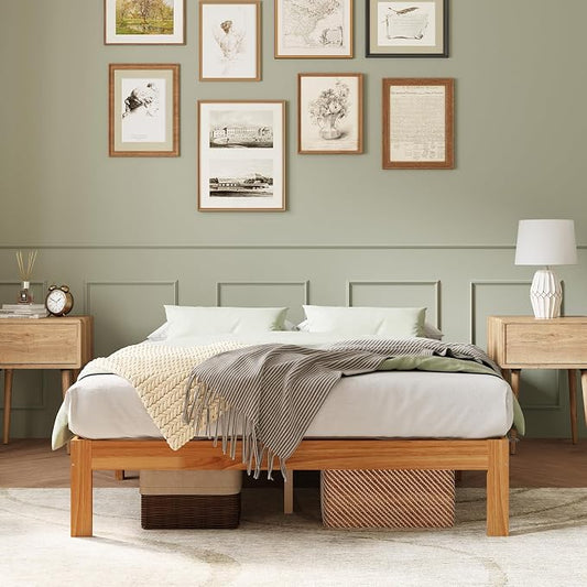 Novilla 12 Inch Wooden Twin Bed Frame, Platform Twin Size Bed Frame Without Headboard, Sturdy Wood Slat Support, No Box Spring Needed, Easy Assembly, Natural