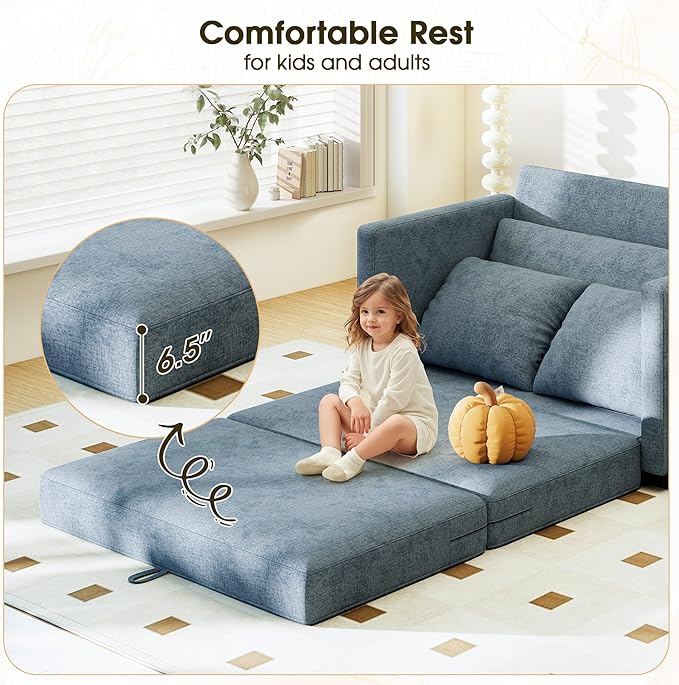 Myroyalsit 51" Convertible Loveseat Sofa Bed, 2-in-1 Folding Sofa Bed with 2 Pillow for Small Spaces, Modern Loveseat Sleeper Couch for Apartment, Living Room & Guest Room (Light Blue)