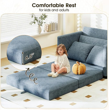 Myroyalsit 51" Convertible Loveseat Sofa Bed, 2-in-1 Folding Sofa Bed with 2 Pillow for Small Spaces, Modern Loveseat Sleeper Couch for Apartment, Living Room & Guest Room (Light Blue)