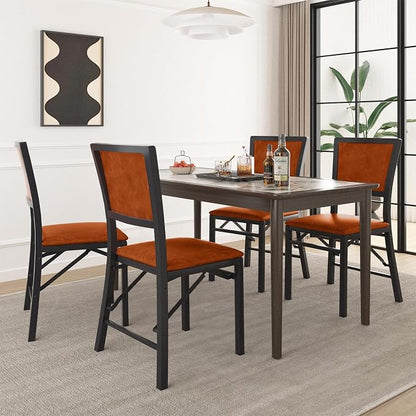 VECELO Folding Dining Chairs Set of 2, Metal Padded Foldable Seating with Comfortable Faux Leather, Space-Saving Portable Guest Seats for Kitchen & Office, No Assembly, Cognac Brown