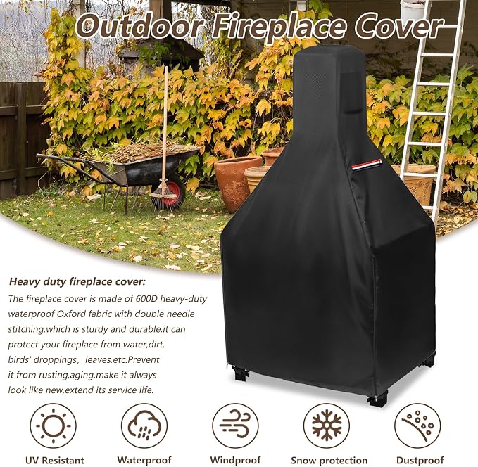 Outdoor Fireplace Cover,600D Heavy-Duty Waterproof Cover Compatible with Endless Summer Wood Burning Outdoor Fire House,43.3" H x 25" L x 20" W