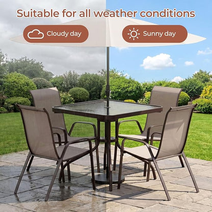 TLSUNNY Patio Dining Set 5 Pieces, All Weather Outdoor Furniture W/30"X 30" Table and 4 Stackable Textilene Chairs, Metal Table and Chairs for Patio, Lawn, Garden, Poolside, Backyard (Beige)