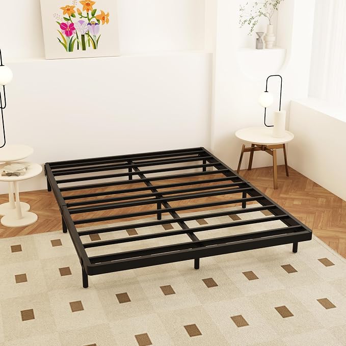 Maenizi King Size Box Spring 2 Inch Low Profile, Heavy Duty Metal Box Spring Bed Base Bunkie Board, Mattress Foundation, Easy Assembly, Noise Free, Black