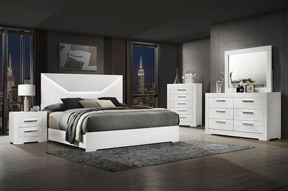 Coaster Home Furnishings Ives Contemporary 5-Piece Bedroom Set Queen Size LED Panel Bed Frame 57-inch Headboard White High Gloss 224941Q-S5