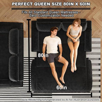 70.1" Sofa Bed Queen Size, Pull Out Couch Bed, 3-in-1 Convertible Sleeper Sofa with Cushion Armrest, Modern Velvet Futon Couch for Living Room, Small Space, Apartment, Bedroom, Black