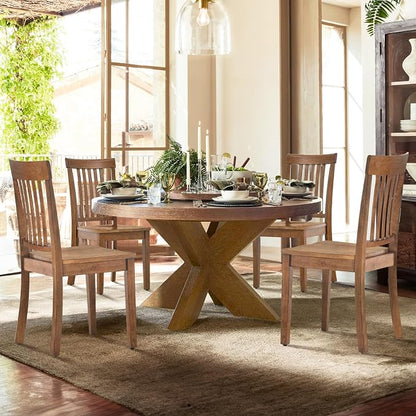 COLAMY Wooden Dining Chairs Set of 4, Solid Rubberwood Kitchen & Dining Room Chairs, Farmhouse Rustic Side Chairs for Dining Table, Anti-Slip Protection, Classic Windsor Style Seating, Light Brown
