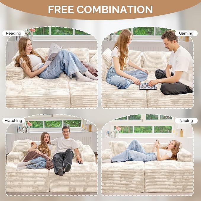 Luxanimarion 131'' U Shaped Sectional Couches with Chaise Lounge, U-Shaped Boneless Deep Seat Modular Sofa for Living Room 1PCS, Bedroom(Beige)