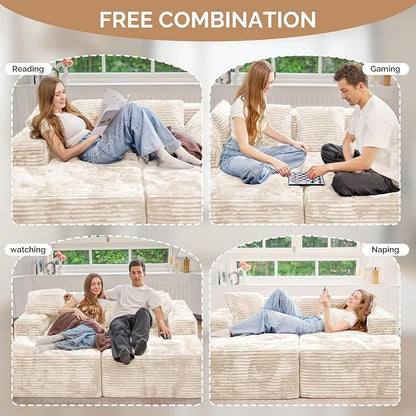 Luxanimarion 131'' U Shaped Sectional Couches with Chaise Lounge, U-Shaped Boneless Deep Seat Modular Sofa for Living Room 1PCS, Bedroom(Beige)