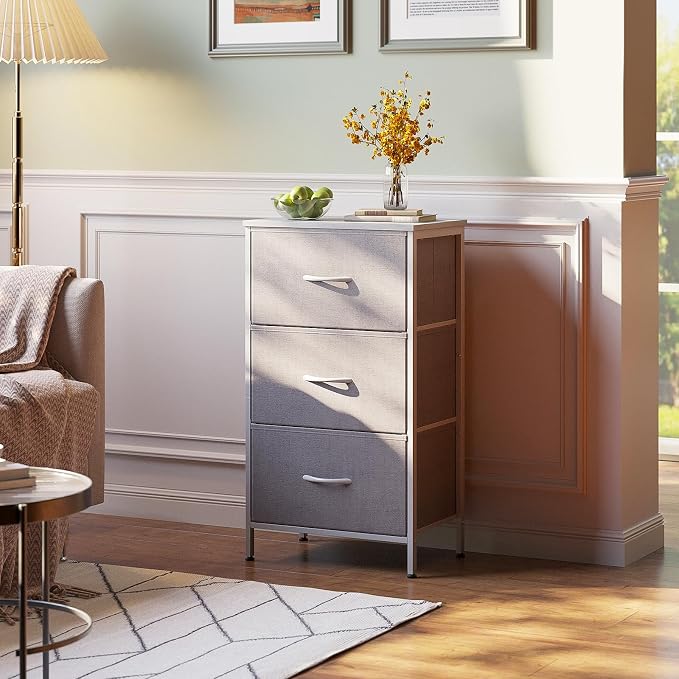 AODK Dresser for Bedroom Nightstand Small Chest of Drawers End Table for Living Room, Closet with 3 Storage Drawers Organizer Clothes, Light Grey