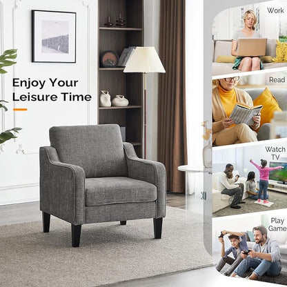 VINGLI Mid Century Modern Accent Chair - Soft Chenille Upholstered Comfy Armchair for Living Room, Bedroom, Home Office, Apartment, Studio (Light Grey)