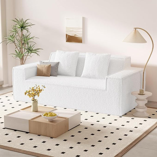 75'' Cloud Loveseat Sofa, No Assembly Required Comfy Deep Seat Couches 1 pcs for Living Room, Bedroom, Apartment(Teddy Fabric-Beige)