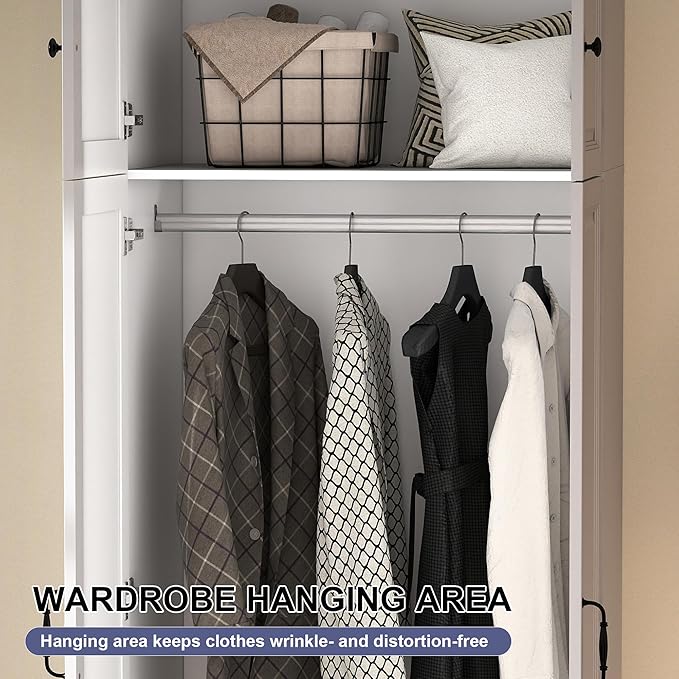 White Armoire Wardrobe Closet: 88" Extra Tall Wardrobe Closet with 2 Drawers, Bedroom Armoires with 2 Doors, Wood Large Armoire with Top Cabinet (White, 31.5")