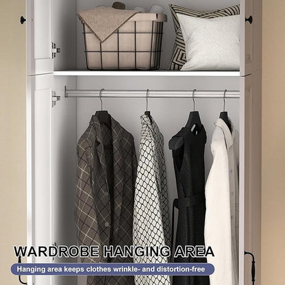 White Armoire Wardrobe Closet: 88" Extra Tall Wardrobe Closet with 2 Drawers, Bedroom Armoires with 2 Doors, Wood Large Armoire with Top Cabinet (White, 31.5")