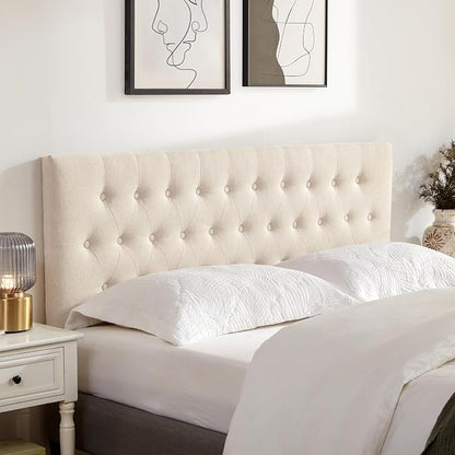 Tufted Upholstered Headboard Queen Size, Adjustable Height 37- 51 in, Beige | Sturdy and Durable Solid Wood Bed Headboard, Fabric Queen Headboard Only, Modern Button Diamond Design Head Board