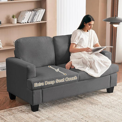 Furnimart 62" Loveseat Couch, Modern Love Seat Sofa, Comfy Deep Seat Sofa for Living Room, Small Couches for Small Spaces, 2 Seater Couch for Bedroom, Linen Dark Grey