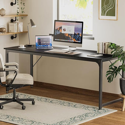 Huuger Computer Desk, 80 Inch Office Desk, Gaming Desk with Storage, Writing Desk Work Desk for Home Office, Study, Long Simple Desk, Large Legroom, Metal Frame, Black