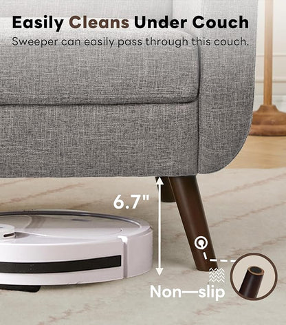 Tbfit 65" W Loveseat Sofa with Ottoman Coffee Table, Mid Century Modern Love Seat Couches for Living Room, Button Tufted Upholstered Small Couch for Bedroom,Easy to Install Love Seats Furniture, Gray | linen fabric