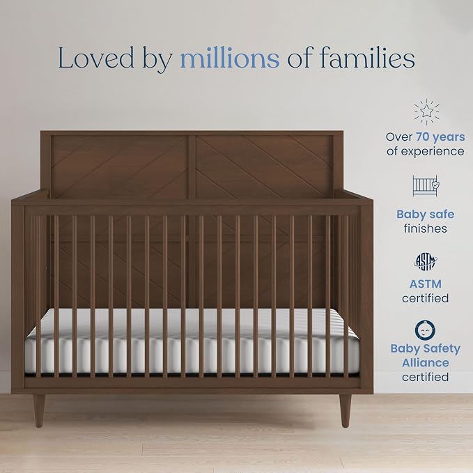 Child Craft Surrey Hill 4-in-1 Convertible Crib, Baby Crib Converts to Day Bed, Toddler Bed and Full Size Bed, 2 Adjustable Mattress Positions, Non-Toxic, Baby Safe Finish (Toasted Chestnut)