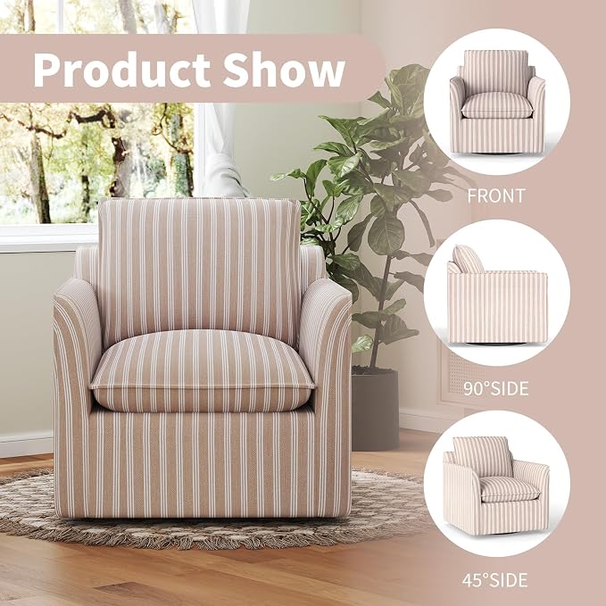 INZOY Swivel Accent Chair Set of 2, Upholstered Square Chair with Thick Padded Backrest Cushion, Swivel Reading Chair for Living Room Bedroom Small Spaces, Brown