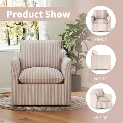 INZOY Swivel Accent Chair Set of 2, Upholstered Square Chair with Thick Padded Backrest Cushion, Swivel Reading Chair for Living Room Bedroom Small Spaces, Brown