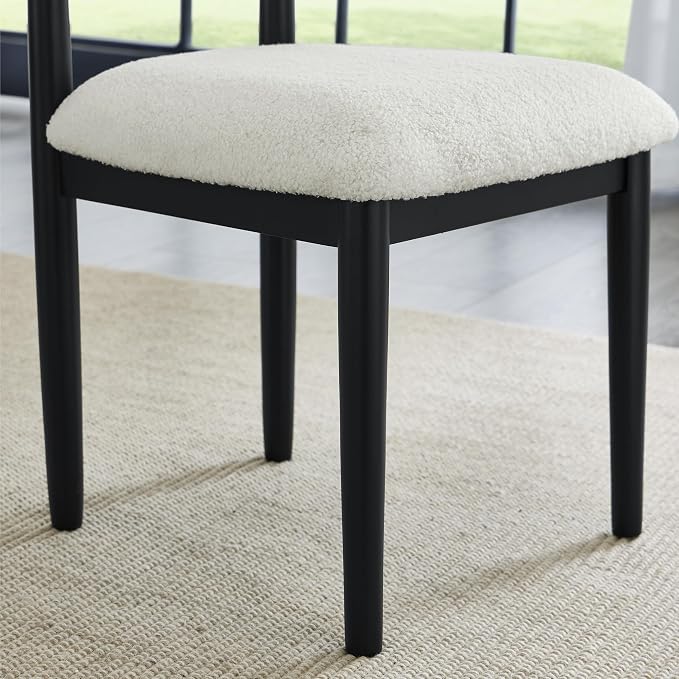 Roundhill Furniture Ellis Boucle Upholstered Dining Chairs, Set of 2, White/Matte Black