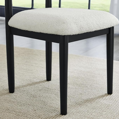 Roundhill Furniture Ellis Boucle Upholstered Dining Chairs, Set of 2, White/Matte Black