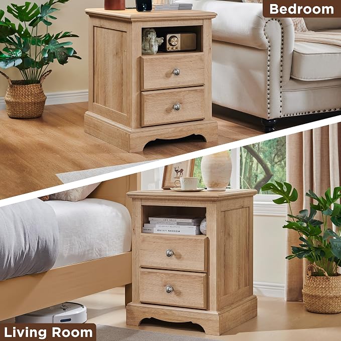T4TREAM Farmhouse Dresser and Nightstand Sets of 3, 48" Tall 6 Drawers Dresser & 2-Drawer Nightstands Set, Wood Bedroom Furniture Set for Home, Hallway, Bedroom, Natural Oak