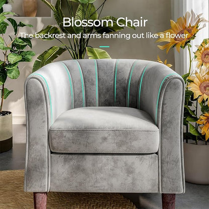 LINSY Accent Chair Set of 2, Velvet Barrel Chair with Ottoman, Modern Comfy Small Armchair for Small Spaces Reading Room Living Room Bedroom Kids Room Office, Grey