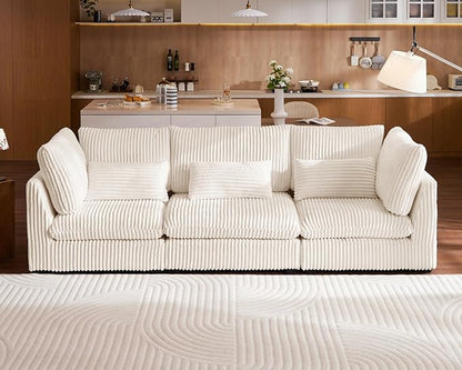 115" Oversized Corduroy Couch Modular Sectional Sofa, Washable Cloud Couch Sectional, 3 Seater Sectional Couches for Living Room, Fully Cover Removable, Basic 3 Seater, Corduroy, White